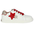 Girls White & Red Star Trainers, 1, hi-res